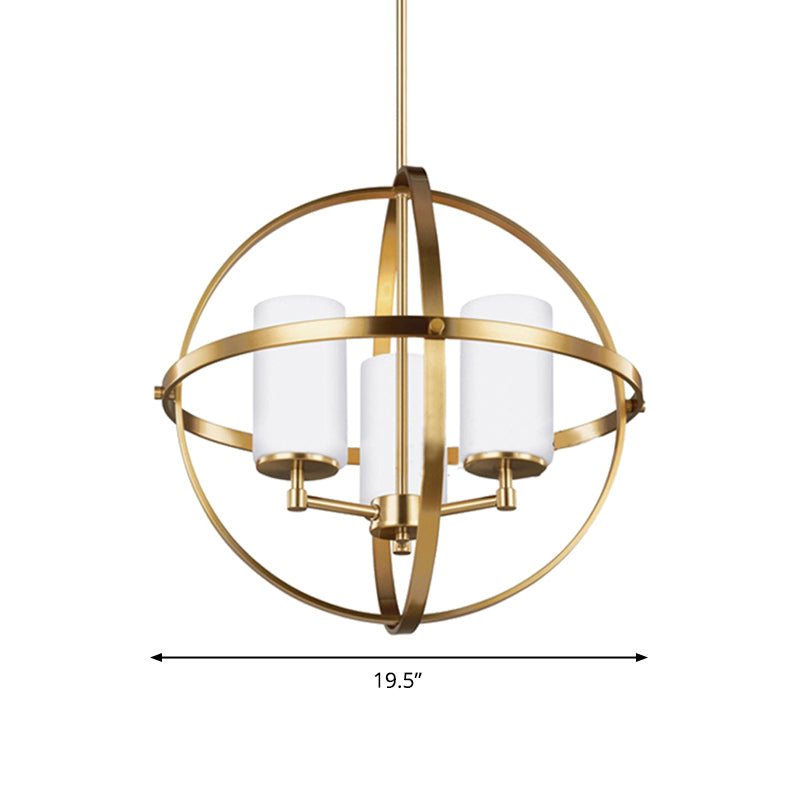 Traditional Ivory Glass Pendant Chandelier With Brass Hanging Fixture - Globe Living Room Lighting