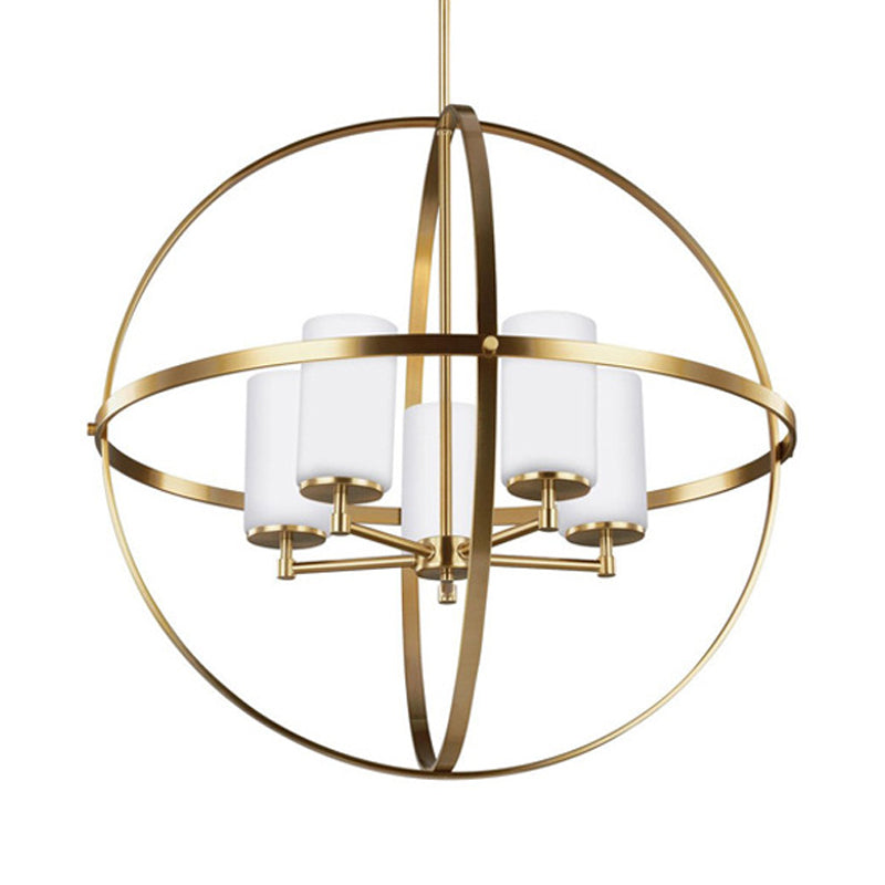 Traditional Ivory Glass Pendant Chandelier With Brass Hanging Fixture - Globe Living Room Lighting