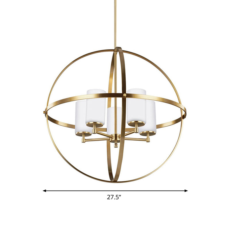 Traditional Ivory Glass Pendant Chandelier With Brass Hanging Fixture - Globe Living Room Lighting