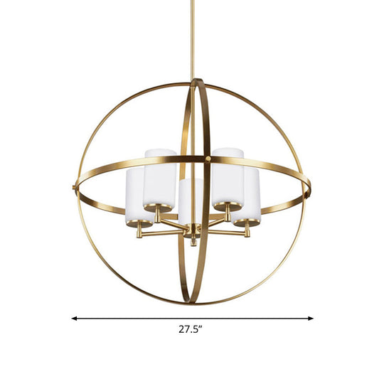 Traditional Ivory Glass Pendant Chandelier With Brass Hanging Fixture - Globe Living Room Lighting