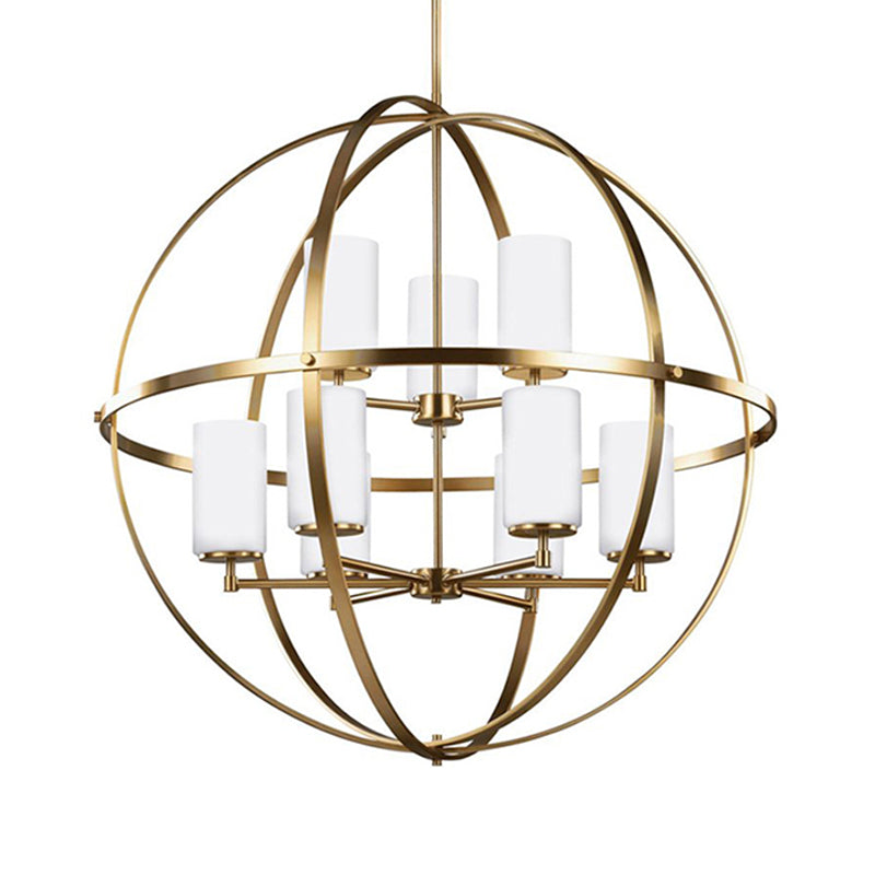 Traditional Ivory Glass Pendant Chandelier With Brass Hanging Fixture - Globe Living Room Lighting