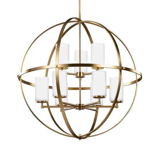 Traditional Ivory Glass Pendant Chandelier With Brass Hanging Fixture - Globe Living Room Lighting