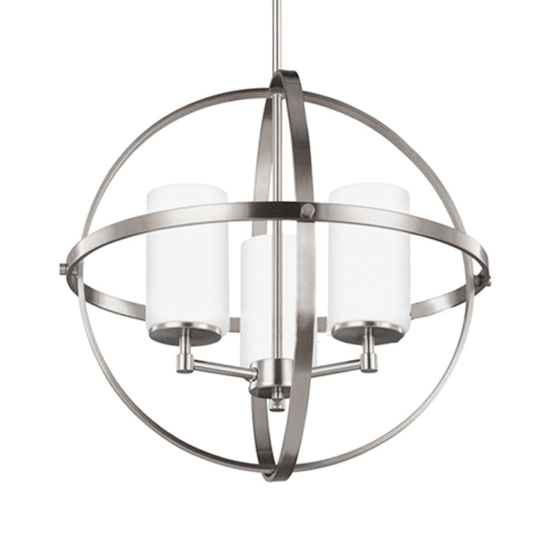 Traditional Silver Cylinder Chandelier With Cage - 3/5/9-Light Metal Dining Room Ceiling Fixture