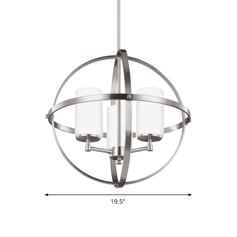 Traditional Silver Cylinder Chandelier With Cage - 3/5/9-Light Metal Dining Room Ceiling Fixture