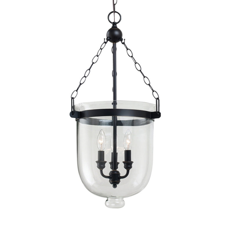 Traditional Clear Glass 3-Light Black Urn-Shaped Chandelier | Living Room Hanging Lamp 10/12 Wide