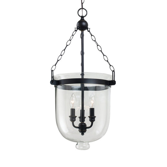 Traditional Clear Glass 3-Light Black Urn-Shaped Chandelier | Living Room Hanging Lamp 10/12 Wide