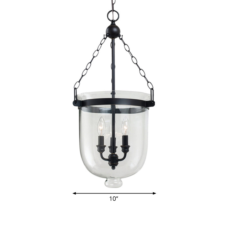 Traditional Clear Glass 3-Light Black Urn-Shaped Chandelier | Living Room Hanging Lamp 10/12 Wide