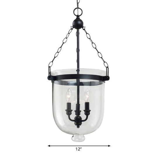 Traditional Clear Glass 3-Light Black Urn-Shaped Chandelier | Living Room Hanging Lamp 10/12 Wide