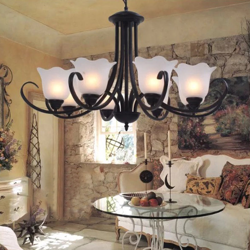 Black Frosted Glass Chandelier - Traditional Bell Design Ideal For Living Room Multiple Bulb Options