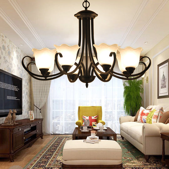 Black Frosted Glass Chandelier - Traditional Bell Design Ideal For Living Room Multiple Bulb Options