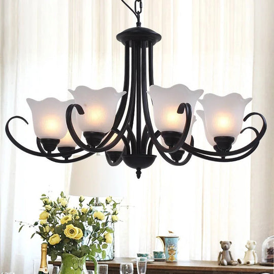 Black Frosted Glass Chandelier - Traditional Bell Design Ideal For Living Room Multiple Bulb Options