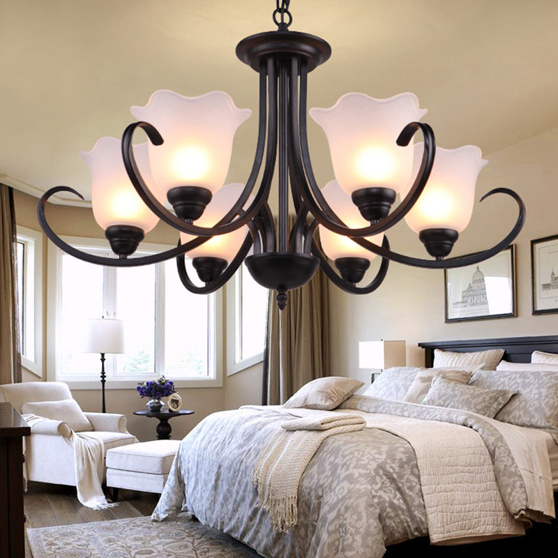 Black Frosted Glass Chandelier - Traditional Bell Design Ideal For Living Room Multiple Bulb Options