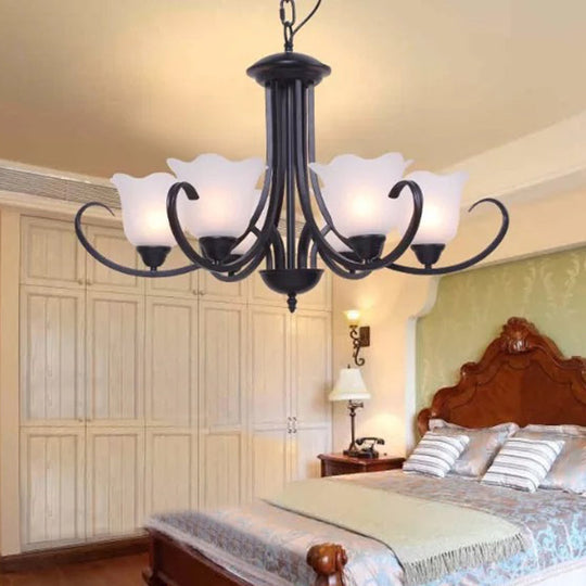 Black Frosted Glass Chandelier - Traditional Bell Design Ideal For Living Room Multiple Bulb Options