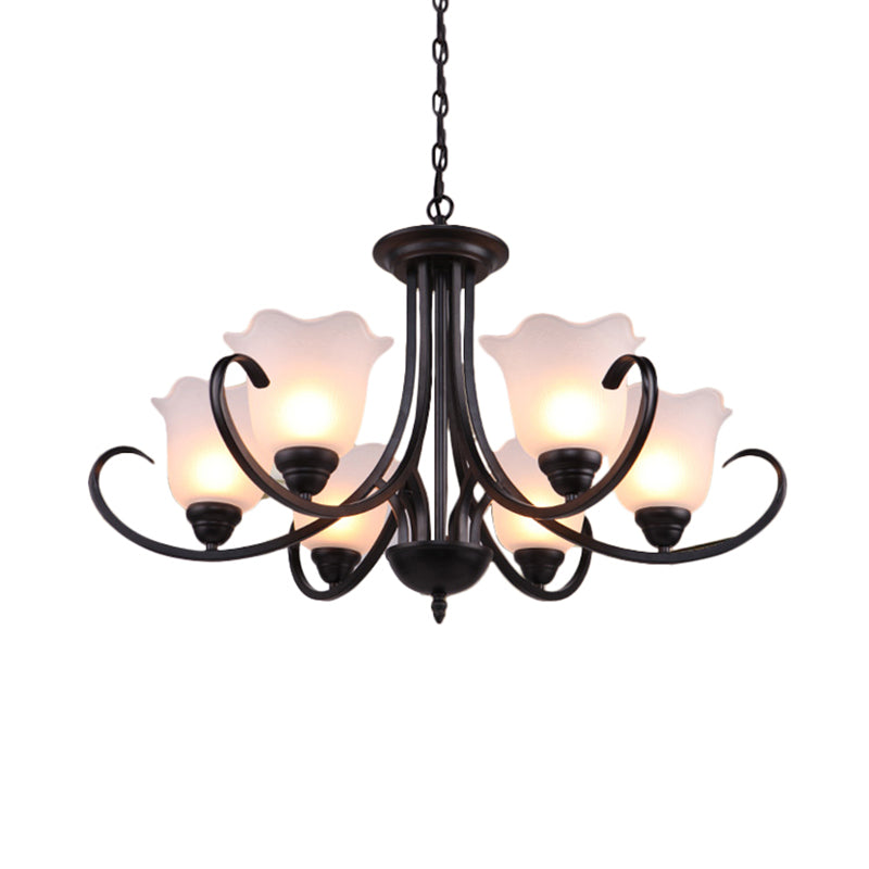 Black Frosted Glass Chandelier - Traditional Bell Design Ideal For Living Room Multiple Bulb Options