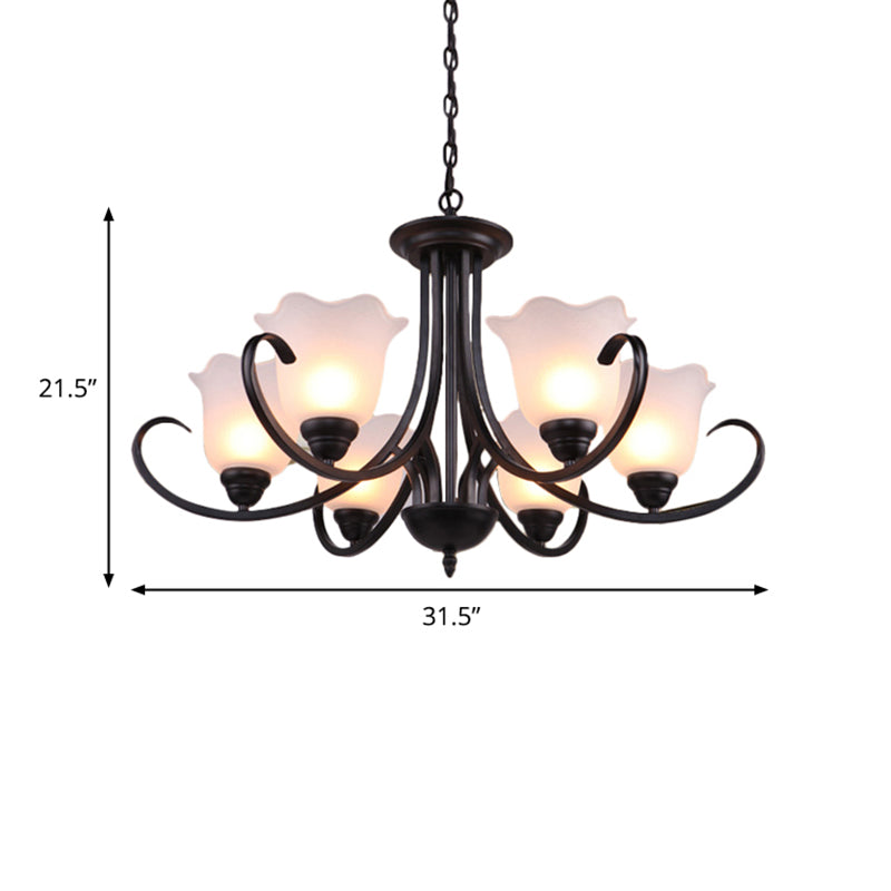 Black Frosted Glass Chandelier - Traditional Bell Design Ideal For Living Room Multiple Bulb Options