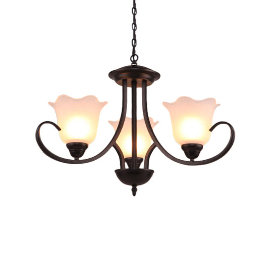 Black Frosted Glass Chandelier - Traditional Bell Design Ideal For Living Room Multiple Bulb Options