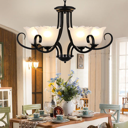 Flared Shade Frosted Glass Ceiling Lamp With Traditional Bedroom Chandelier Pendant Light - Black