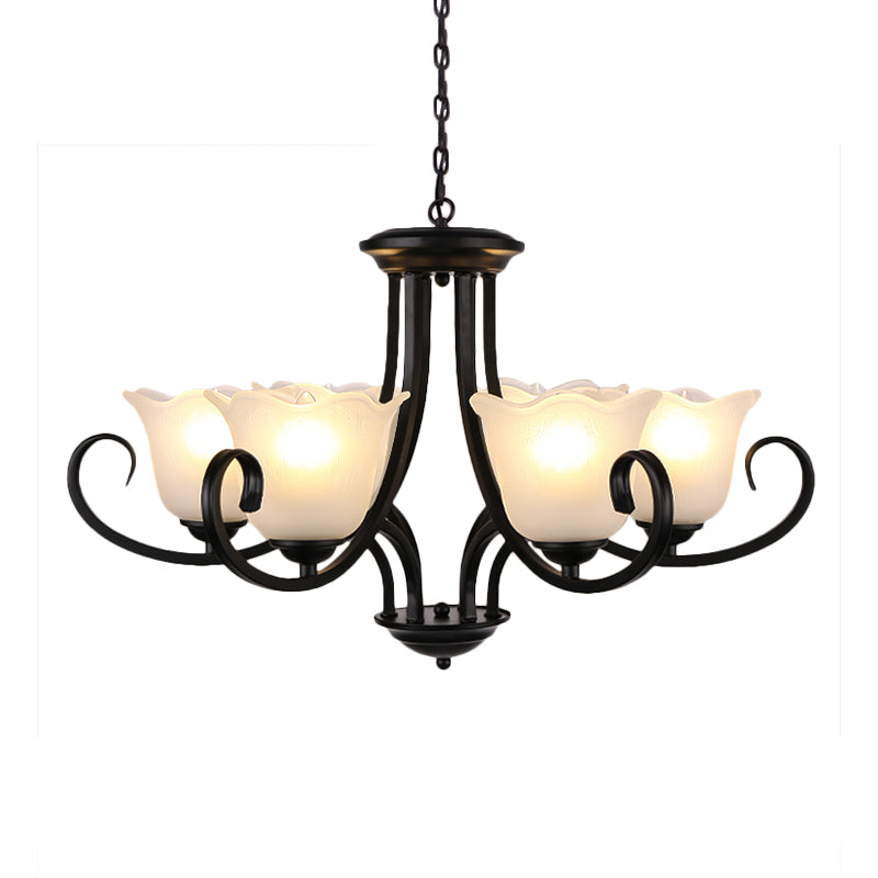 Flared Shade Frosted Glass Ceiling Lamp With Traditional Bedroom Chandelier Pendant Light - Black