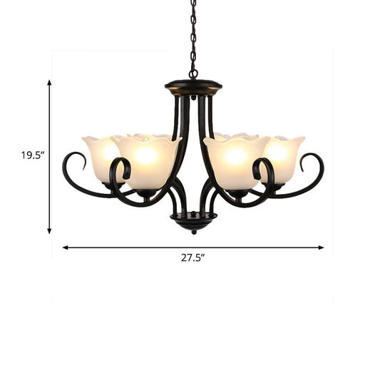 Flared Shade Frosted Glass Ceiling Lamp With Traditional Bedroom Chandelier Pendant Light - Black