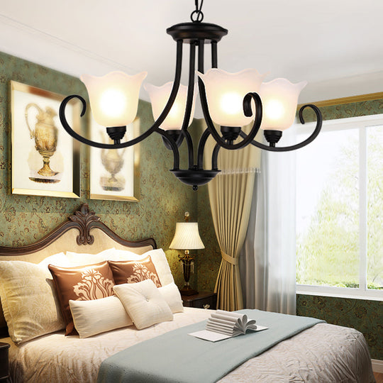 Flared Shade Frosted Glass Ceiling Lamp With Traditional Bedroom Chandelier Pendant Light - Black