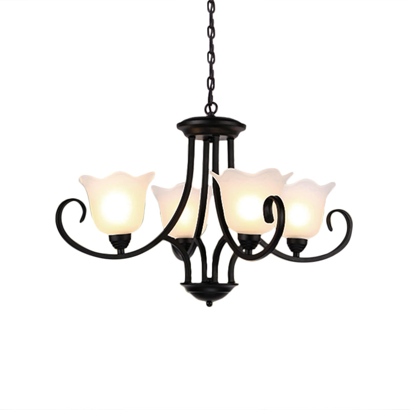 Flared Shade Frosted Glass Ceiling Lamp With Traditional Bedroom Chandelier Pendant Light - Black