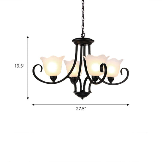 Flared Shade Frosted Glass Ceiling Lamp With Traditional Bedroom Chandelier Pendant Light - Black