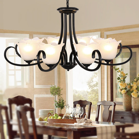 Flared Shade Frosted Glass Ceiling Lamp With Traditional Bedroom Chandelier Pendant Light - Black