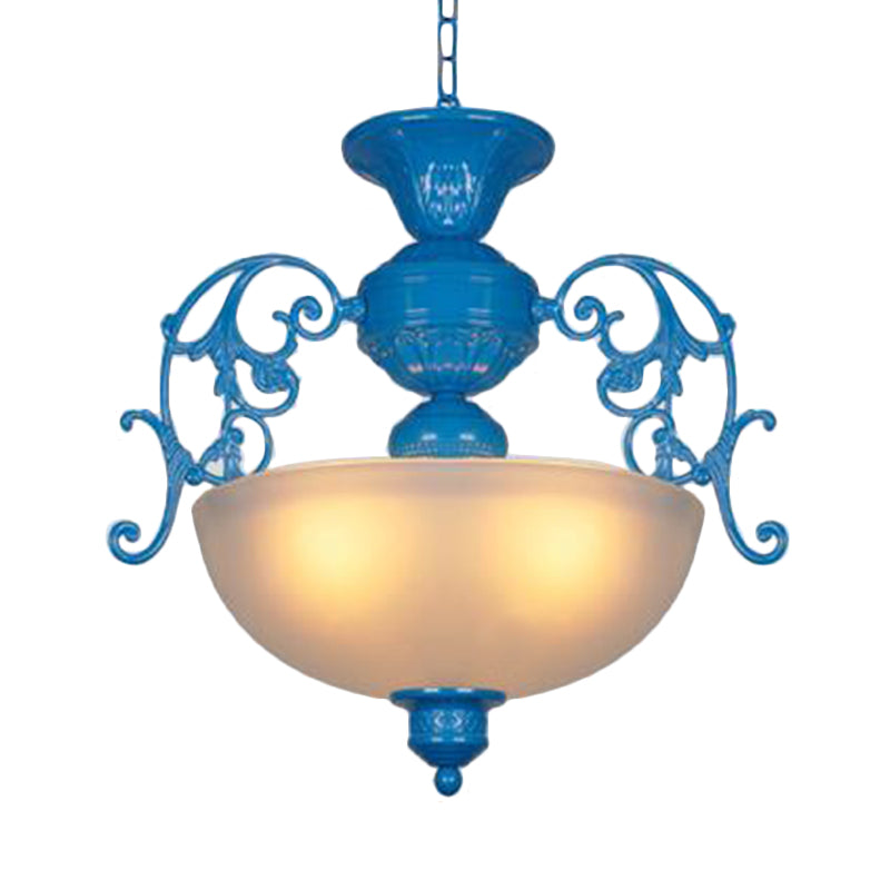 Blue Bowl Chandelier Lamp - Classic Metal Style 3 Lights For Living Room