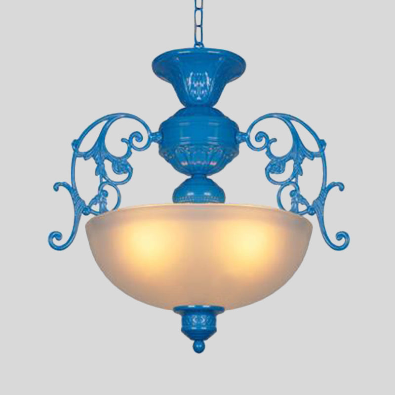 Blue Bowl Chandelier Lamp - Classic Metal Style 3 Lights For Living Room