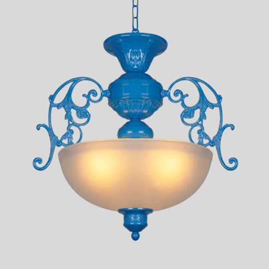 Blue Bowl Chandelier Lamp - Classic Metal Style 3 Lights For Living Room