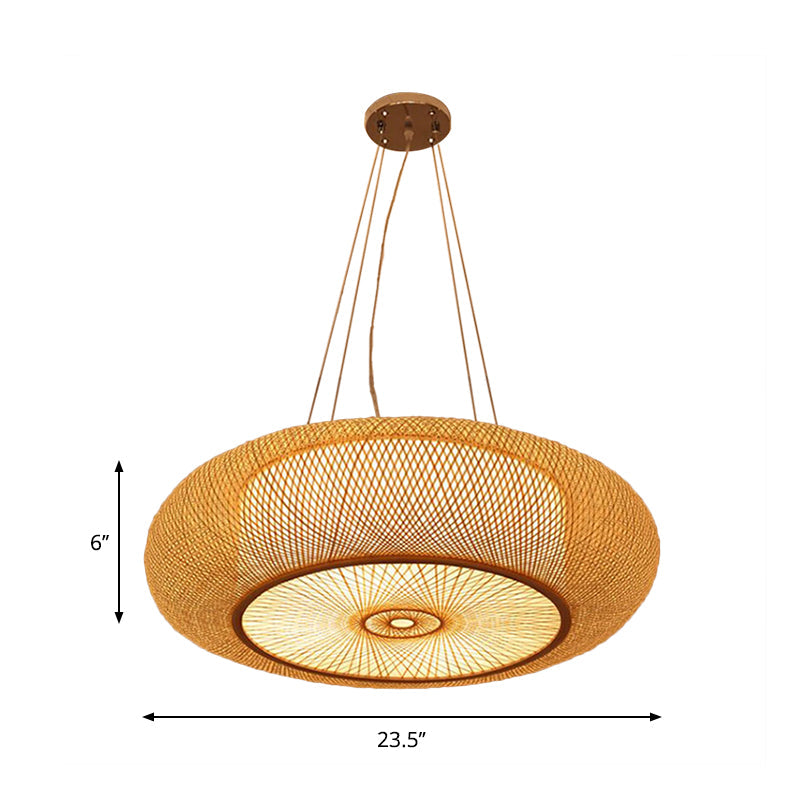 Curved Drum Pendant Lighting: Bamboo Wood Ceiling Hanging Light With Tradition-Inspired Design 2/3