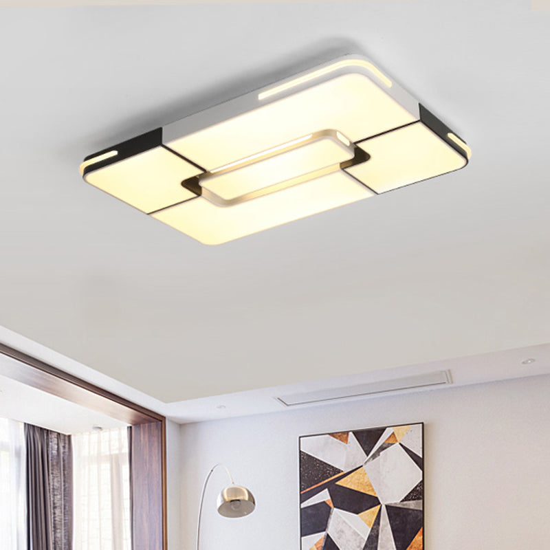 Contemporary White LED Flush Mount Ceiling Light Fixture - 19.5"/35.5" Wide, Acrylic Lamp for Bedroom - Warm/White Light