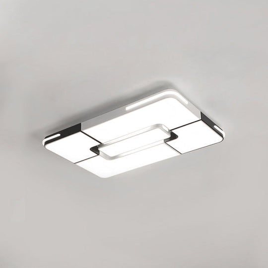 Contemporary White Led Flush Mount Ceiling Light Fixture - 19.5/35.5 Wide Acrylic Lamp For Bedroom