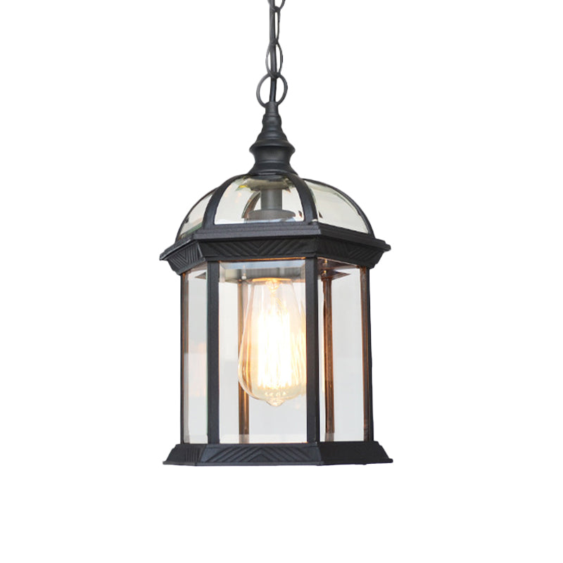 Vintage Lantern Ceiling Hanging Light with Clear Glass Shade - Black/Bronze/Gold - 1 Bulb - Outdoor Lighting - 8"/9.5"/12" W