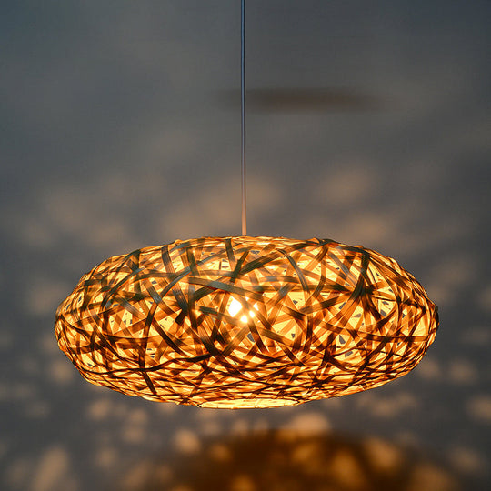 Traditional Bamboo Handmade Pendant Lighting with 1 Bulb - Wood Hanging Lamp Kit - 12"/16"/19.5" Wide