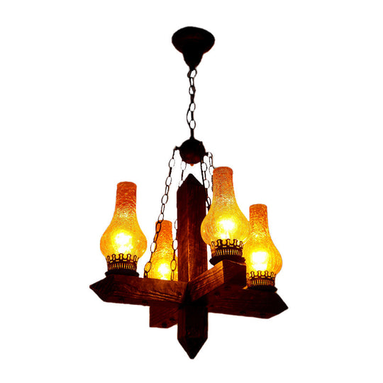 Crackle Glass Vase Chandelier: Farmhouse Pendant Light with 5 Lights and Metal Frame