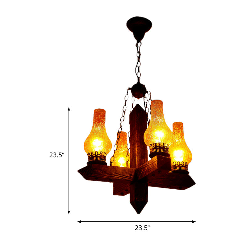 Crackle Glass Vase Chandelier: Farmhouse Pendant Light with 5 Lights and Metal Frame