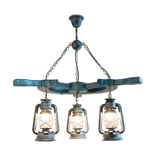 Modern 3-Light Blue Industrial Chandelier With Clear Glass Shade For Living Room