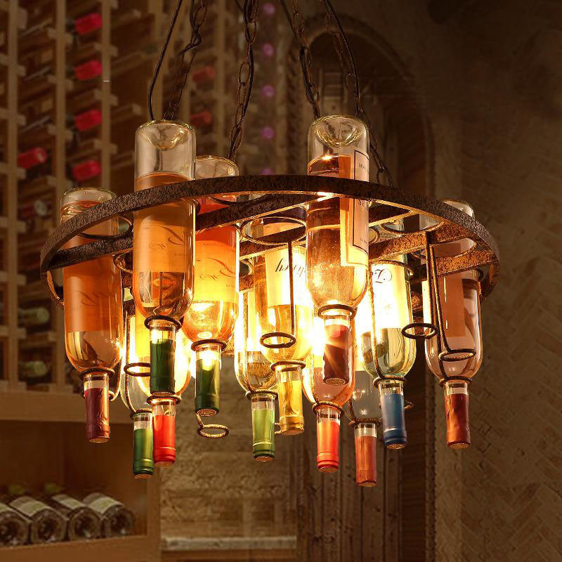 Rustic Wine Bottle Chandelier: Colorful Glass 3 Lights Farmhouse Style For Kitchen Island Rust