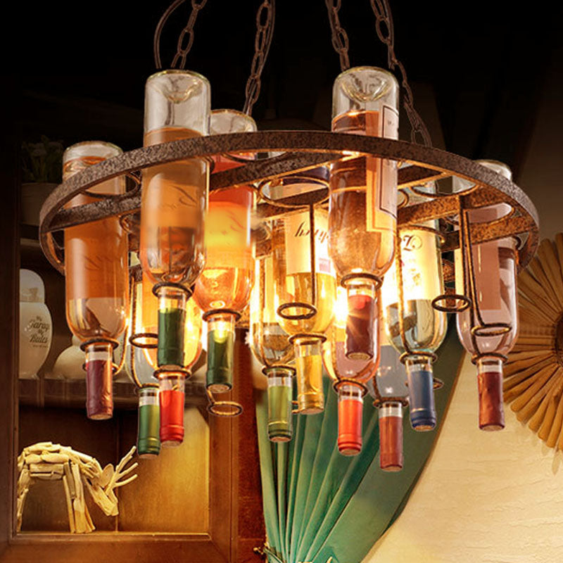 Rustic Wine Bottle Chandelier: Colorful Glass 3 Lights Farmhouse Style For Kitchen Island