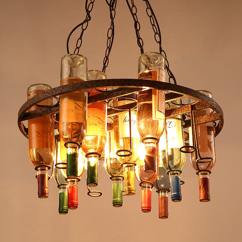 Rustic Wine Bottle Chandelier: Colorful Glass 3 Lights Farmhouse Style For Kitchen Island