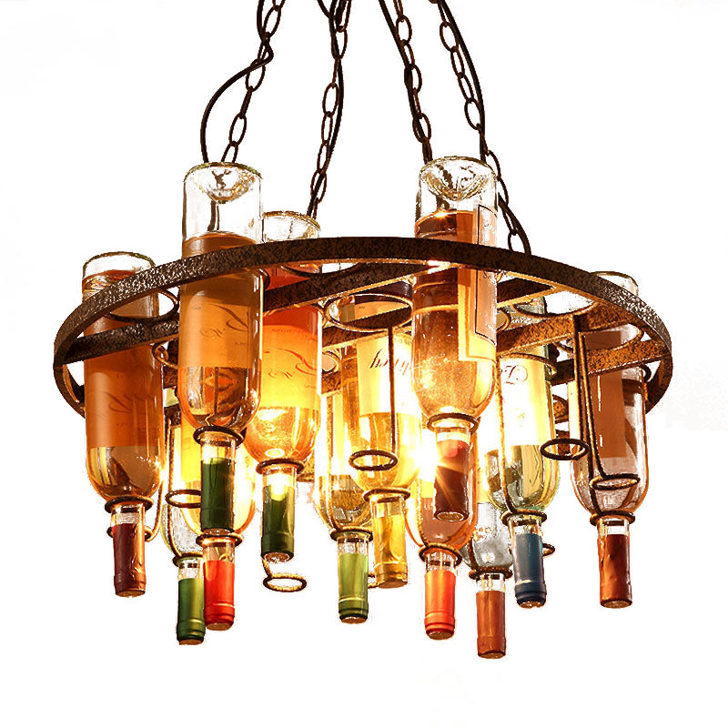 Rustic Wine Bottle Chandelier: Colorful Glass 3 Lights Farmhouse Style For Kitchen Island