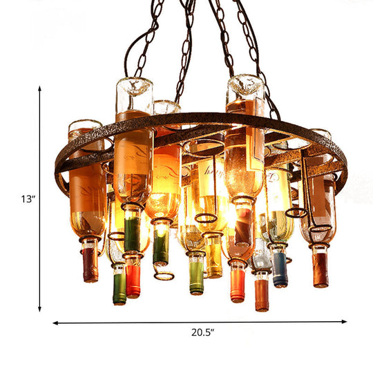 Rustic Wine Bottle Chandelier: Colorful Glass 3 Lights Farmhouse Style For Kitchen Island