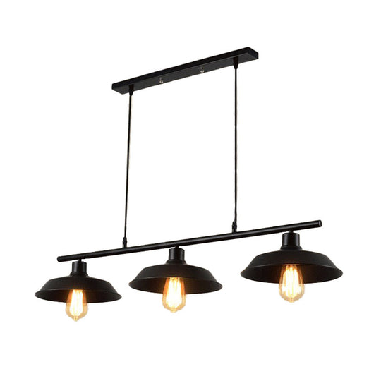 Black Metal Island Lamp: 3-Light Conical Chandelier For Restaurants And Warehouses