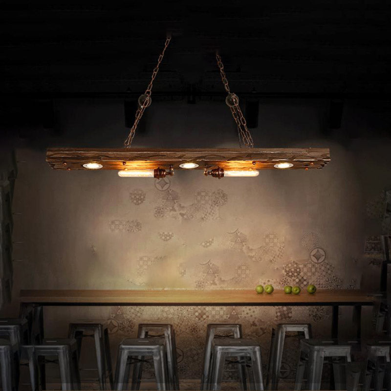 Vintage 2-Light Wood Pendant Light For Restaurant Ceilings: Rectangle Island Lighting