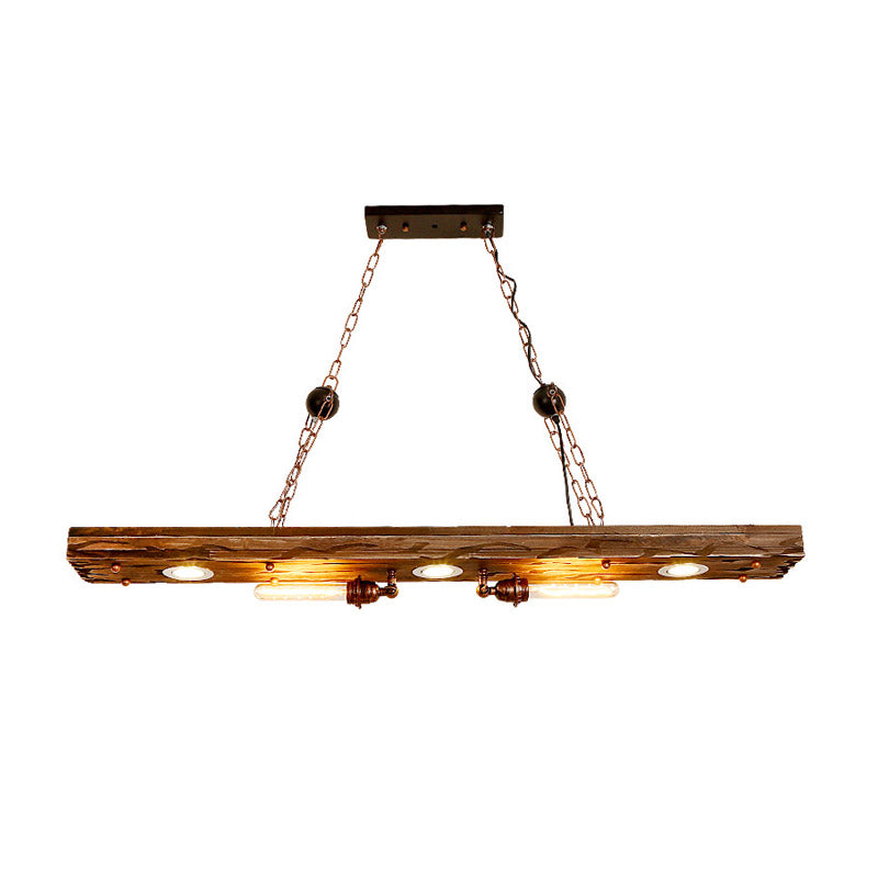 Vintage 2-Light Wood Pendant Light For Restaurant Ceilings: Rectangle Island Lighting