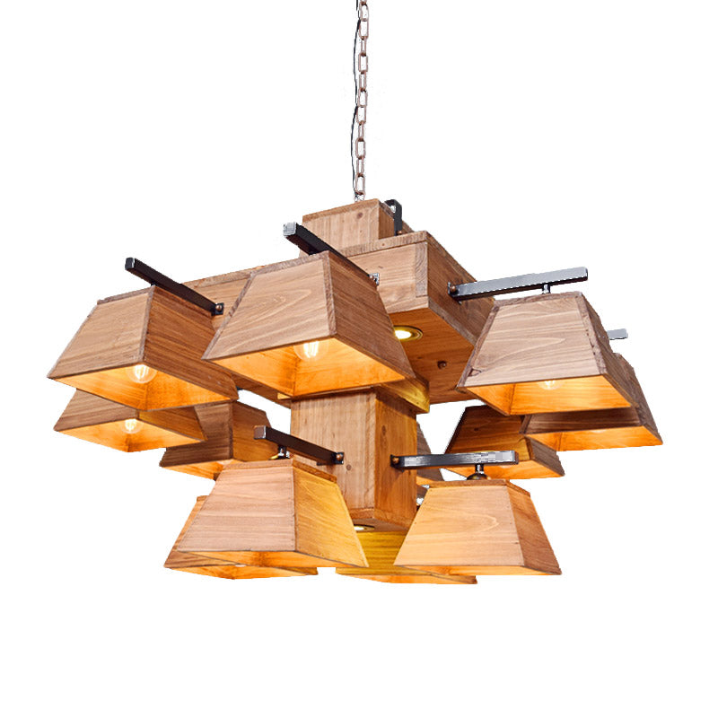 Factory Wood Island Chandelier - Beige Trapezoid Design With Multiple Lighting Options For Dining