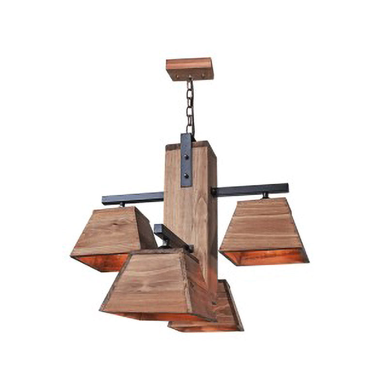 Factory Wood Island Chandelier - Beige Trapezoid Design With Multiple Lighting Options For Dining