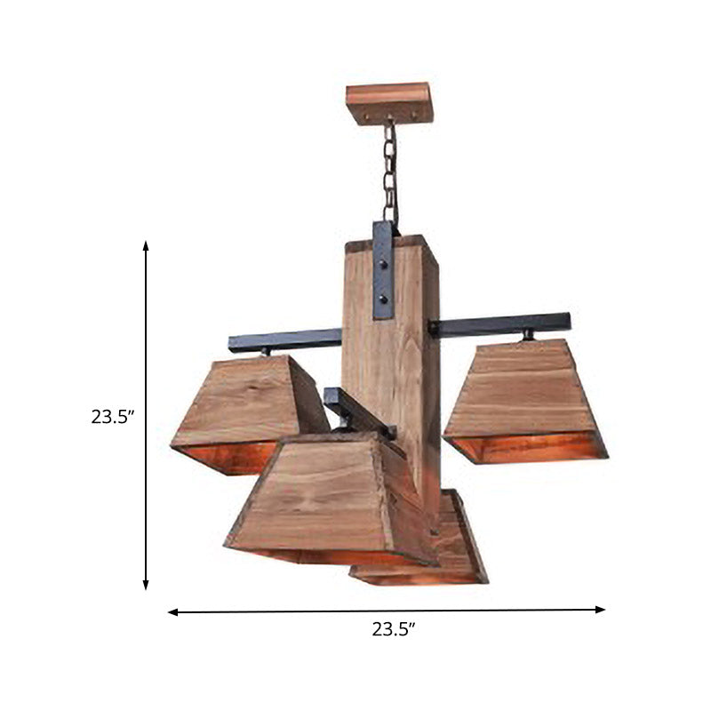 Factory Wood Island Chandelier - Beige Trapezoid Design With Multiple Lighting Options For Dining