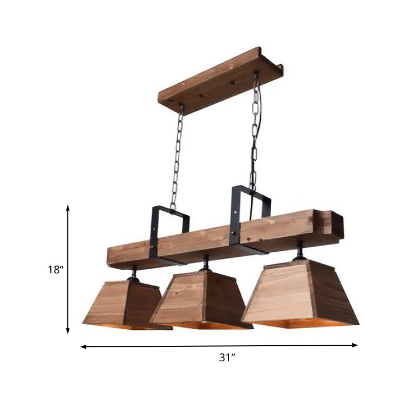 Factory Wood Island Chandelier - Beige Trapezoid Design With Multiple Lighting Options For Dining